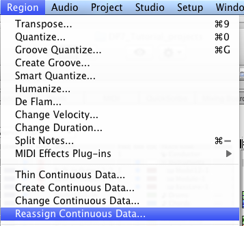 Step 12 - In the Region menu, select the Reassign Continuous Data command